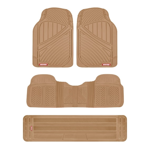 Motor Trend 3-Row Heavy Duty Rubber Floor Mats & Liners for Car SUV Van, Front 2nd & 3rd Row Durable Polymerized Latex Full Interior Protection, Extra-High Ridgeline Design, Beige