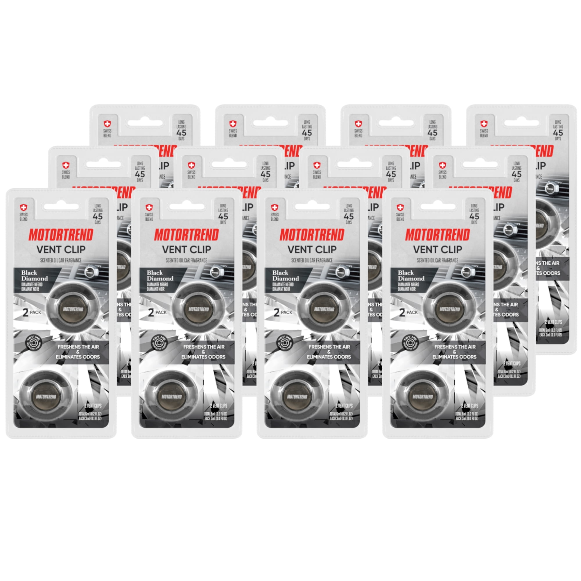 Motor Trend AF-302 (24 Count) Car Air Freshener Vent Clips for Car Truck Van SUV, Home & Kitchen, Long Lasting Odor Eliminator, Scented Oil Fragrance Diffuser - Black Diamond Scent, 24 Count