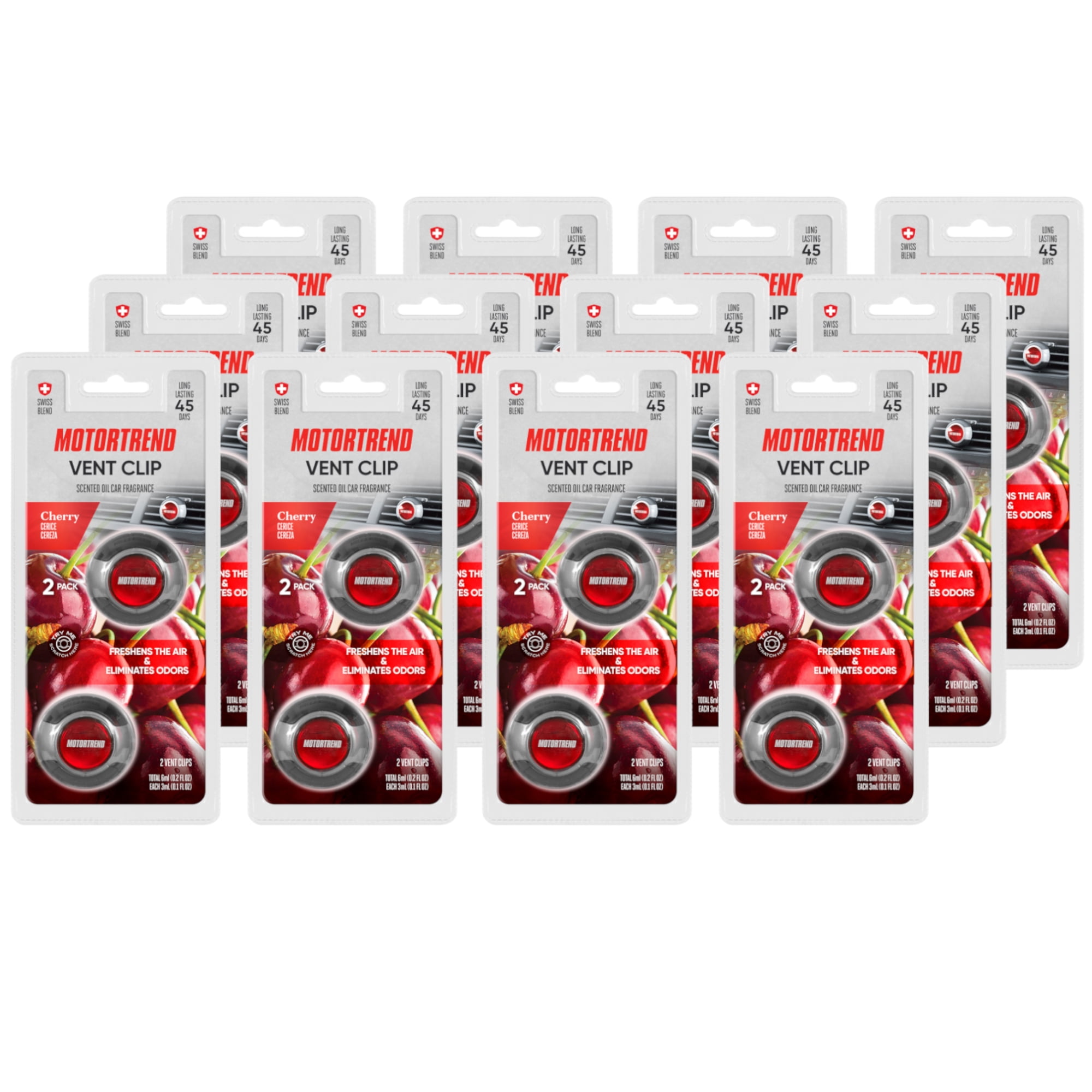 Motor Trend AF-302 (24 Count) Car Air Freshener Vent Clips for Car Truck Van SUV, Home & Kitchen, Long Lasting Odor Eliminator, Scented Oil Fragrance Diffuser - Cherry Scent, 24 Count