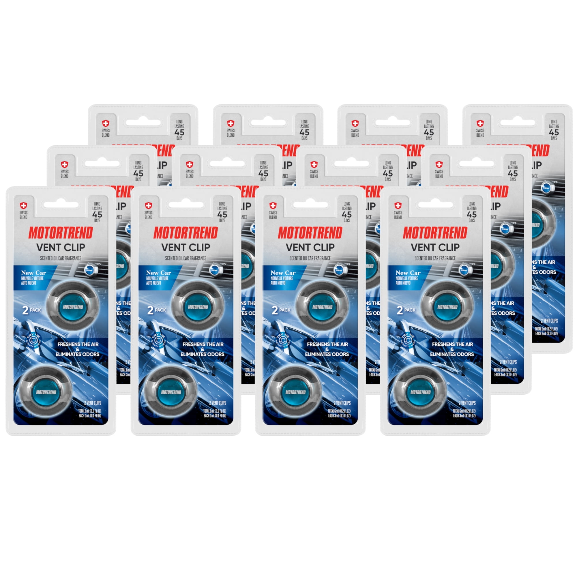 Motor Trend AF-302 (24 Count) Car Air Freshener Vent Clips for Car Truck Van SUV, Home & Kitchen, Long Lasting Odor Eliminator, Scented Oil Fragrance Diffuser - New Car Scent, 24 Count