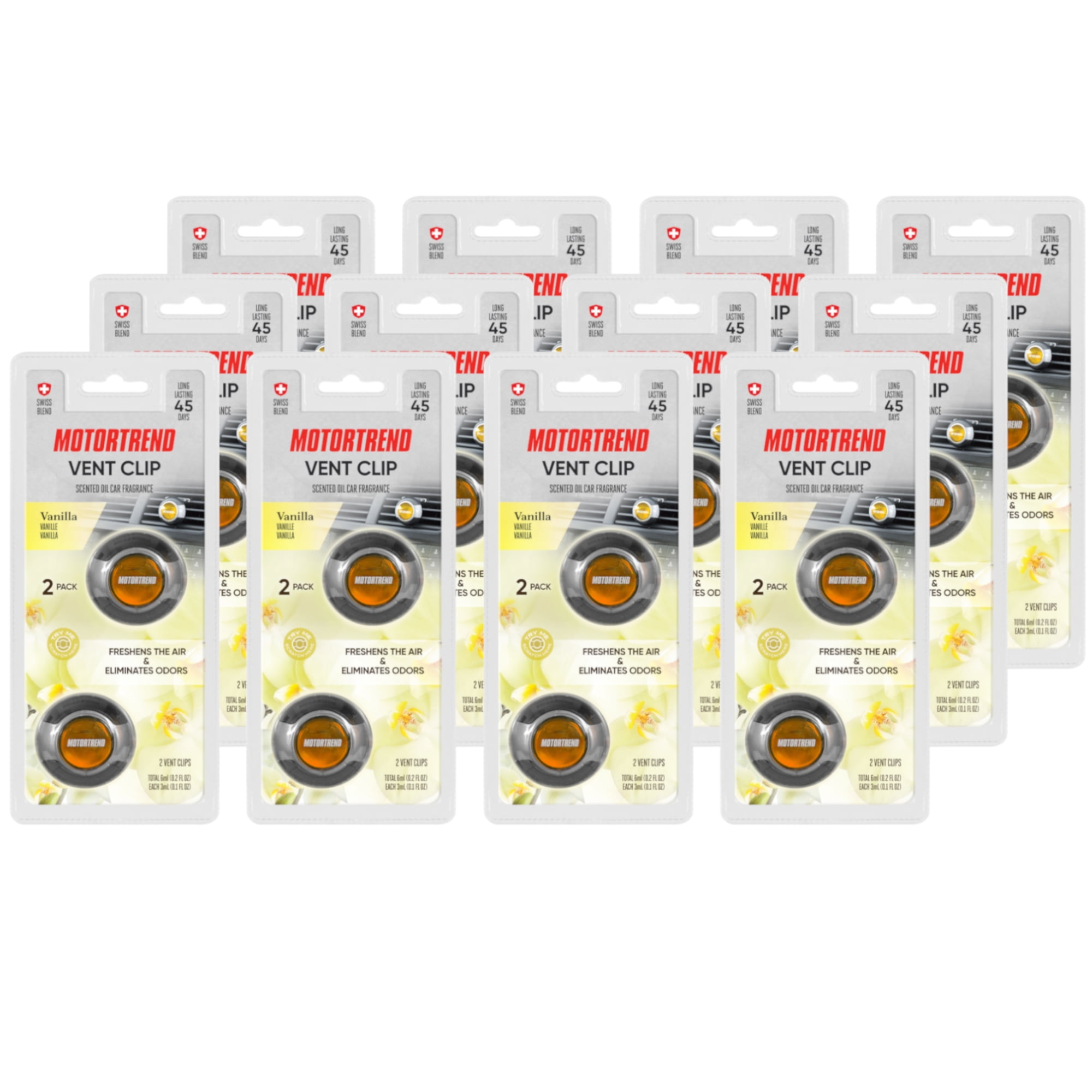 Motor Trend AF-302 (24 Count) Car Air Freshener Vent Clips for Car Truck Van SUV, Home & Kitchen, Long Lasting Odor Eliminator, Scented Oil Fragrance Diffuser - Vanilla Scent, 24 Count