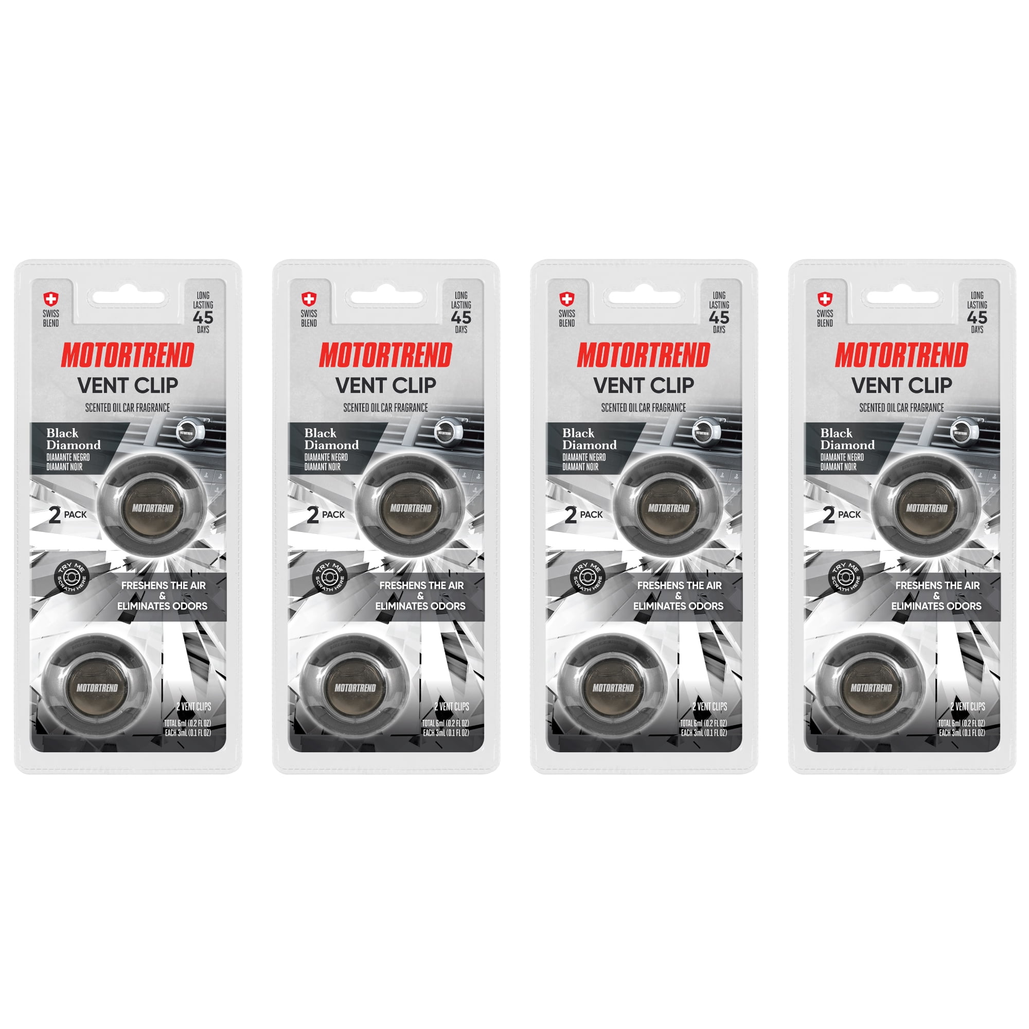 Motor Trend AF-302 (8 Count) Car Air Freshener Vent Clips for Car Truck Van SUV, Home & Kitchen, Long Lasting Odor Eliminator, Scented Oil Fragrance Diffuser - Black Diamond Scent, 8 Count