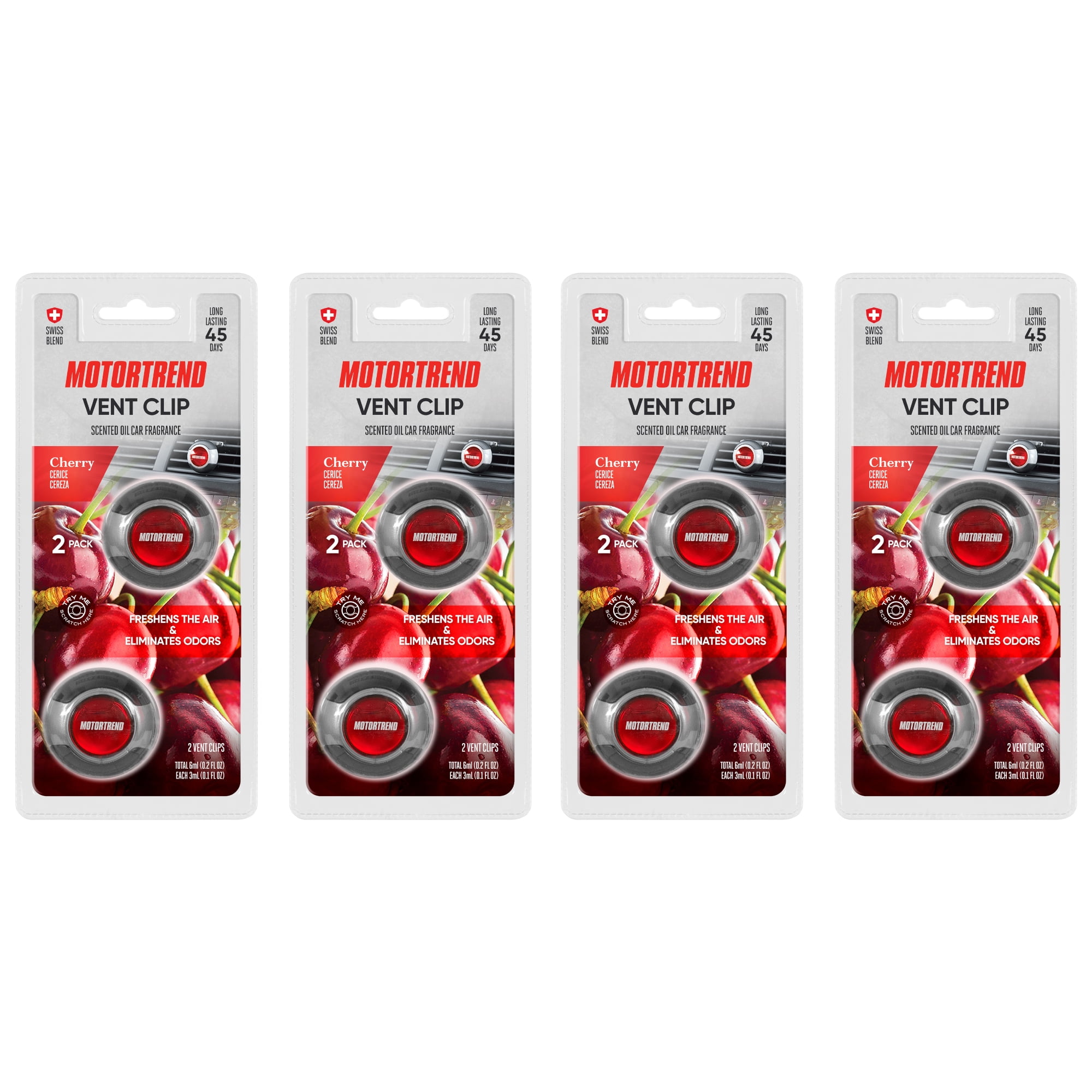 Motor Trend AF-302 (8 Count) Car Air Freshener Vent Clips for Car Truck Van SUV, Home & Kitchen, Long Lasting Odor Eliminator, Scented Oil Fragrance Diffuser - Cherry Scent, 8 Count