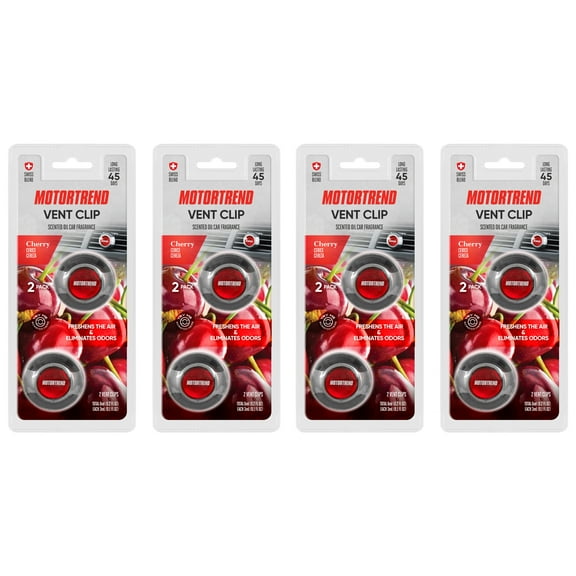 Motor Trend AF-302 (8 Count) Car Air Freshener Vent Clips for Car Truck Van SUV, Home & Kitchen, Long Lasting Odor Eliminator, Scented Oil Fragrance Diffuser - Cherry Scent, 8 Count