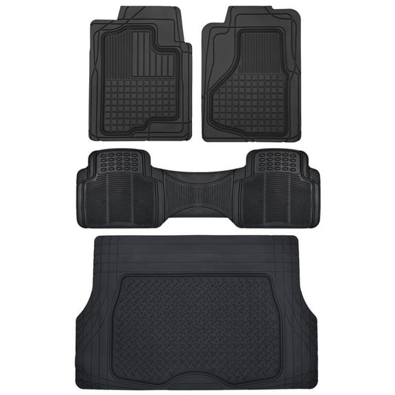 Motor Trend All Weather Semi-Custom Fit Heavy Duty Rubber Floor Mats for Auto Car Truck Van SUV (2 Front, 1 Rear Mat & Trunk Cargo Liner)