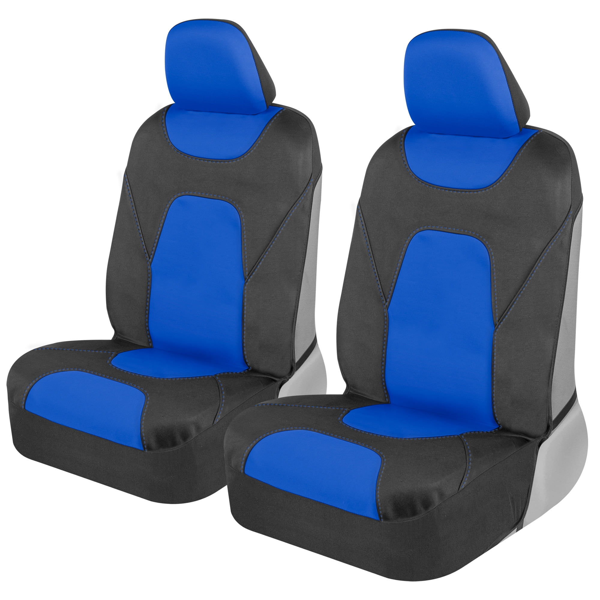 Motor Trend Blue Faux Leather Car Seat Cushion Full Set Includes Front & Back Car Seat Protector Padded Seat Covers for Cars with Storage Pockets