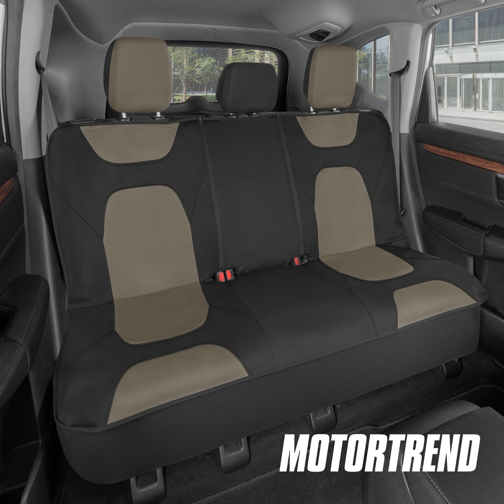 Motor Trend AquaShield Waterproof Car Back Seat Cover, Beige Padded Neoprene Rear Bench Seat Cover for Cars, Ideal Back Seat Protector for Kids & Dogs, Interior Cover for Auto Truck Van SUV