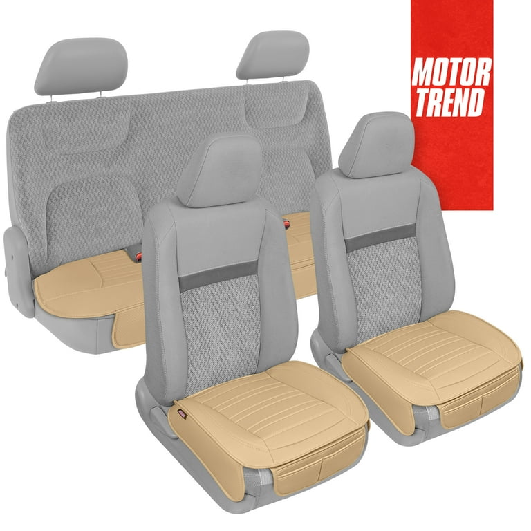 Motor Trend Seat Covers for Cars Trucks SUV, Faux Leather Beige Padded Seat  Covers with Storage Pockets, Premium Interior Car Seat Cover, 2 x Front