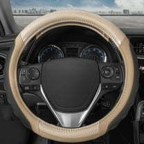 Motor Trend Beige UltraSport Pebbled Leather Steering Wheel Cover with Carbon Fiber Detail - Universal Fit For Standard Wheel Sizes 14.5 15 15.5 inches