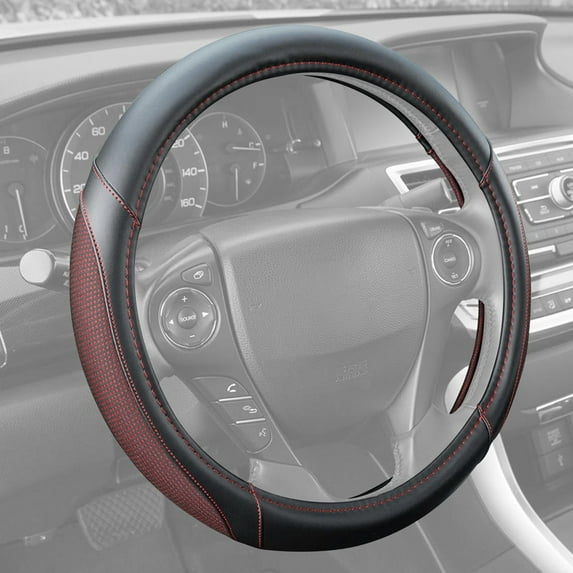 Motor Trend Black & Wine Steering Wheel Cover for Car SUV Van & Truck - Dotted Comfort Polyester Grip on Stitched Synthetic Leather (Standard Size 15 Inch)
