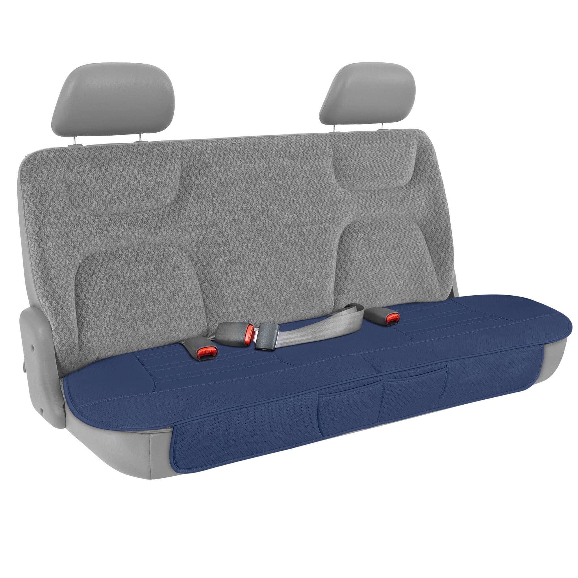 Motor Trend Blue Faux Leather Rear Bench Car Seat Cover for Trucks SUV, Padded Car Seat Protector Cushion