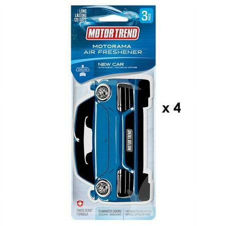 Motor Trend Car Air Freshener ‚ Long Lasting Odor Eliminating Scent / Deodorizer for Cars, Trucks, Van, SUV, Home & Kitchen, 3 Pcs Per Pack (New Car Smell - 4 Pack) 12 Air Fresheners Total