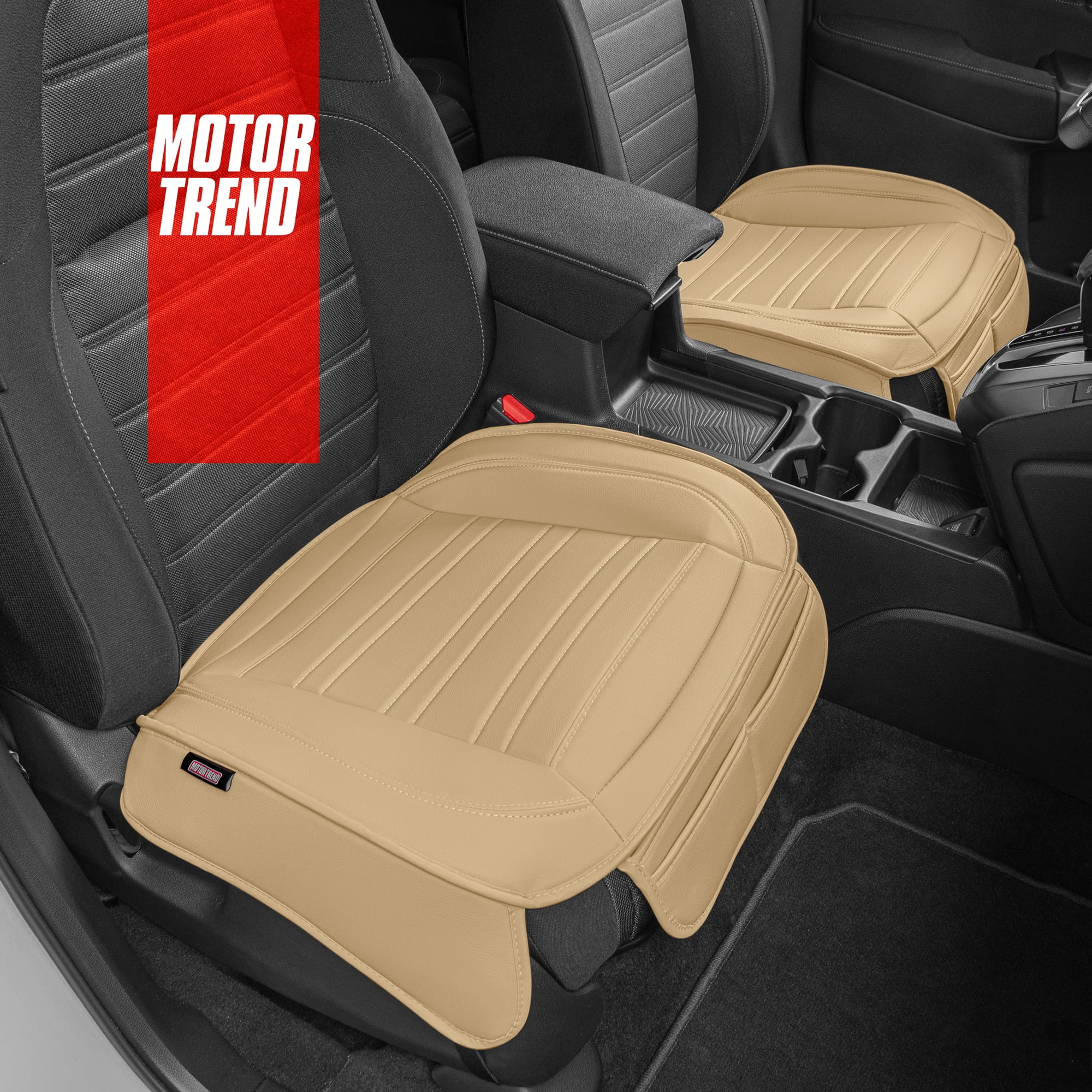Motor Trend Car Seat Covers for Auto Truck SUV, Beige Faux Leather Front  Seat Covers for Cars
