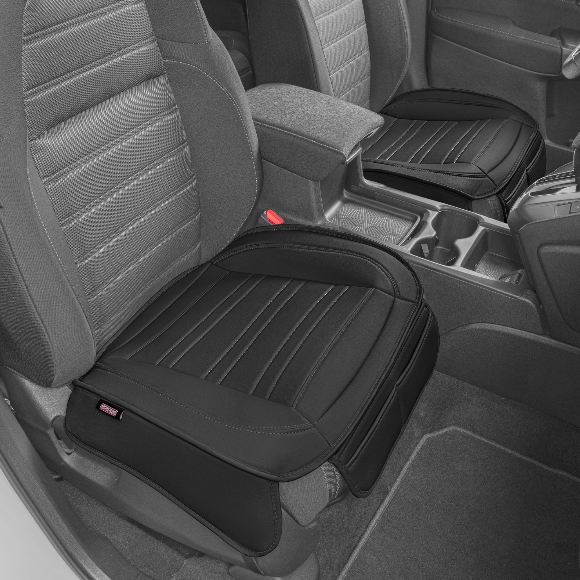 Motor Trend Faux Leather Front Seat Cover for Cars - Set of 2 Black Front Car Seat Covers for SUV & Truck with Storage Pockets - Automotive Car Seats Cover Protector - For Bottom Cushion Coverage Onl