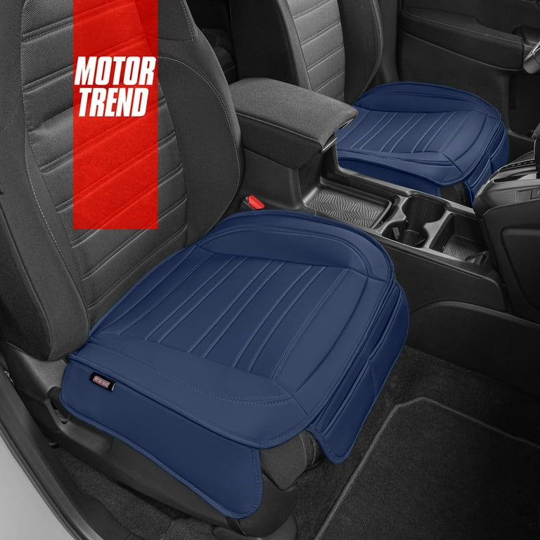 Motor Trend Blue Car Seat Cushions for Front Seats, 2-Pack Universal Padded Faux Leather Seat Covers for Cars with Storage Pockets, Premium Seat