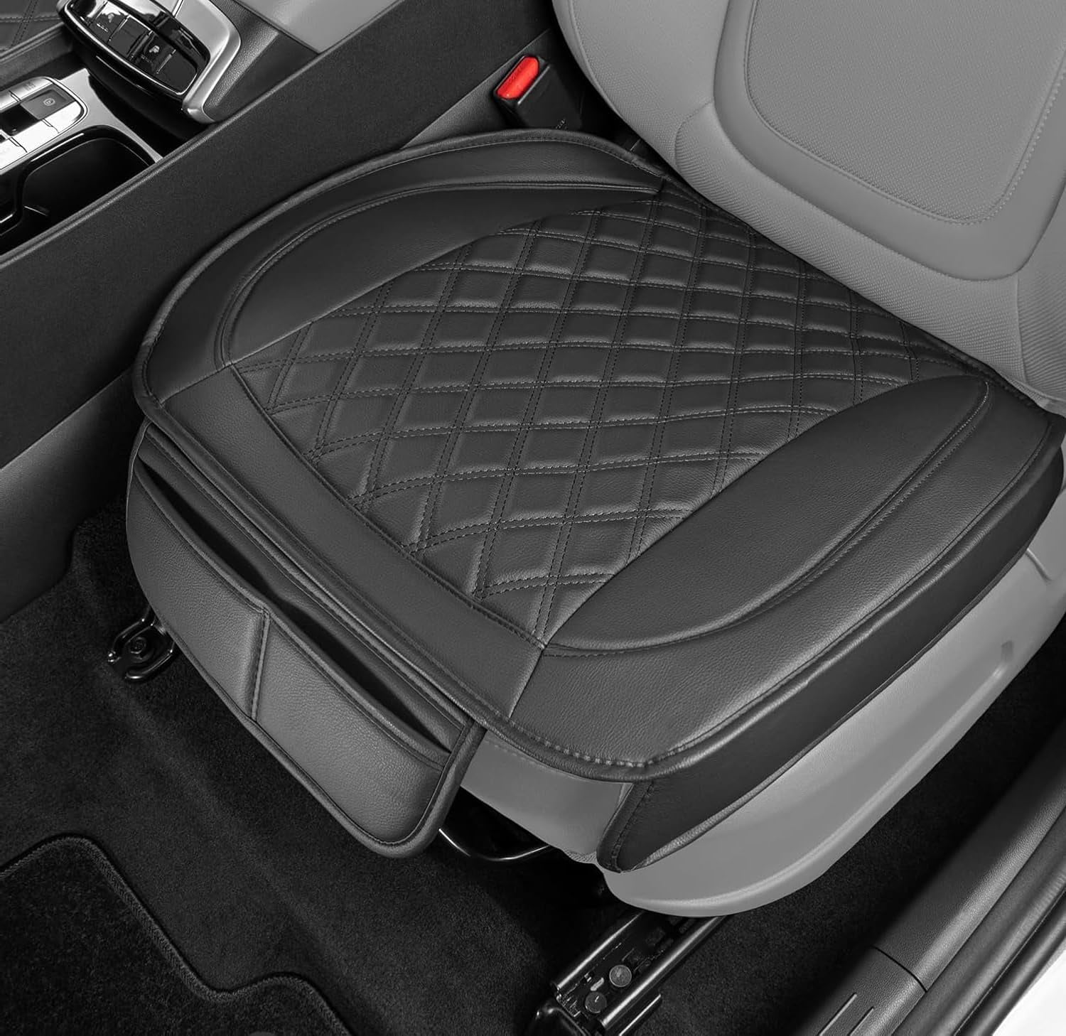 Motor Trend Car Seat Cushion Diamond Stitched Faux Leather Seat Cushion