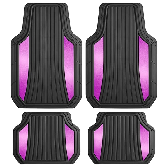 Motor Trend ChromeTech Car Floor Mats Full Set - Durable Rubber Floor Mats for Cars with Two Tone Accent, All Weather Interior Protection for Front and Rear with Non-Slip Backing, Black & Pink