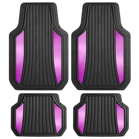 Motor Trend ChromeTech Car Floor Mats Full Set - Durable Rubber Floor Mats for Cars with Two Tone Accent, All Weather Interior Protection for Front and Rear with Non-Slip Backing, Black & Pink
