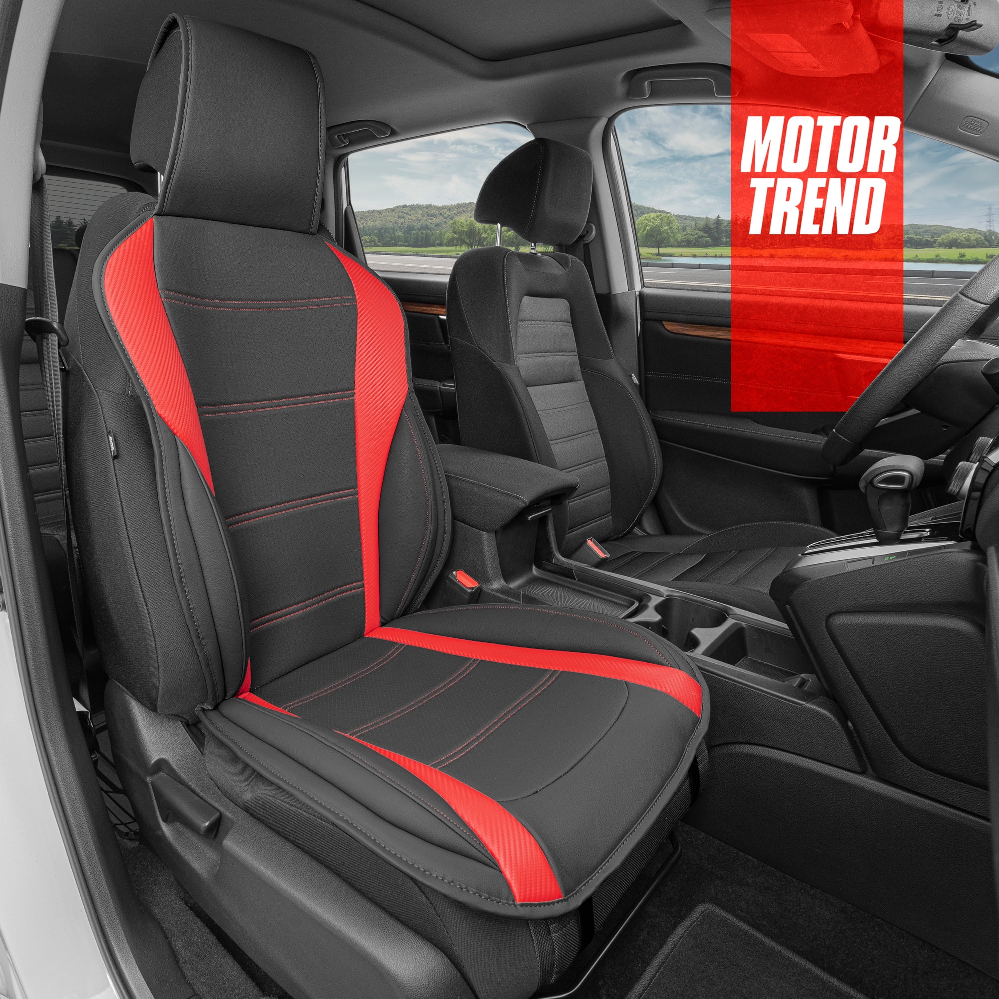 Motor Trend ComfortDrive Red Faux Leather Front Seat Cover for Car