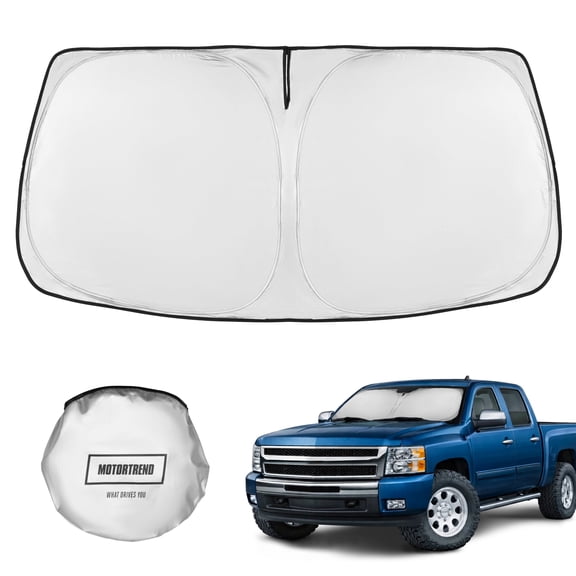 Motor Trend Custom Fit GMC Sierra & Chevy Silverado Windshield Sun Shade - Fits All (2007-2013) Trims - Car Windshield Sunshade Sierra & Silverado Accessories - Automotive Interior Protection