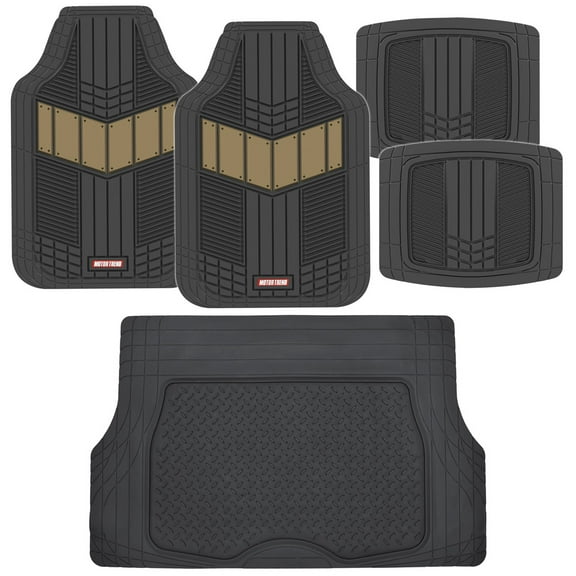 Motor Trend DualFlex Beige Floor Mats for Cars & Cargo Mat Full Set - All Weather Front & Rear Rubber Automotive Floor Mats & Cargo Liner for SUV, Car, & Van - Interior Trunk Mat & Floor Cover