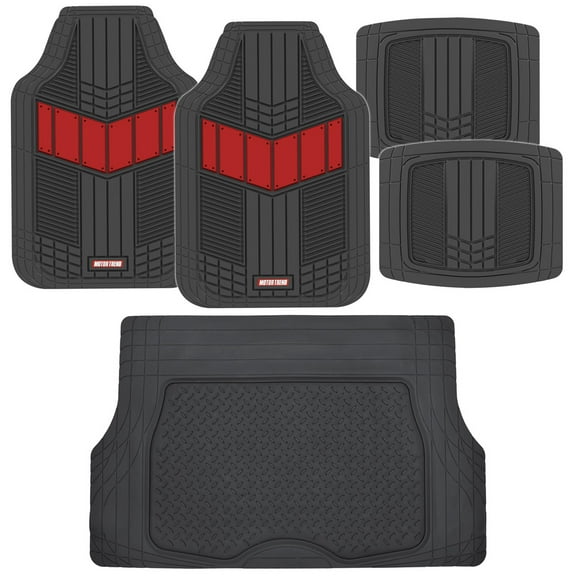 Motor Trend DualFlex Red Floor Mats for Cars & Cargo Mat Full Set - All Weather Front & Rear Rubber Automotive Floor Mats & Cargo Liner for SUV, Car, & Van - Interior Trunk Mat & Floor Cover