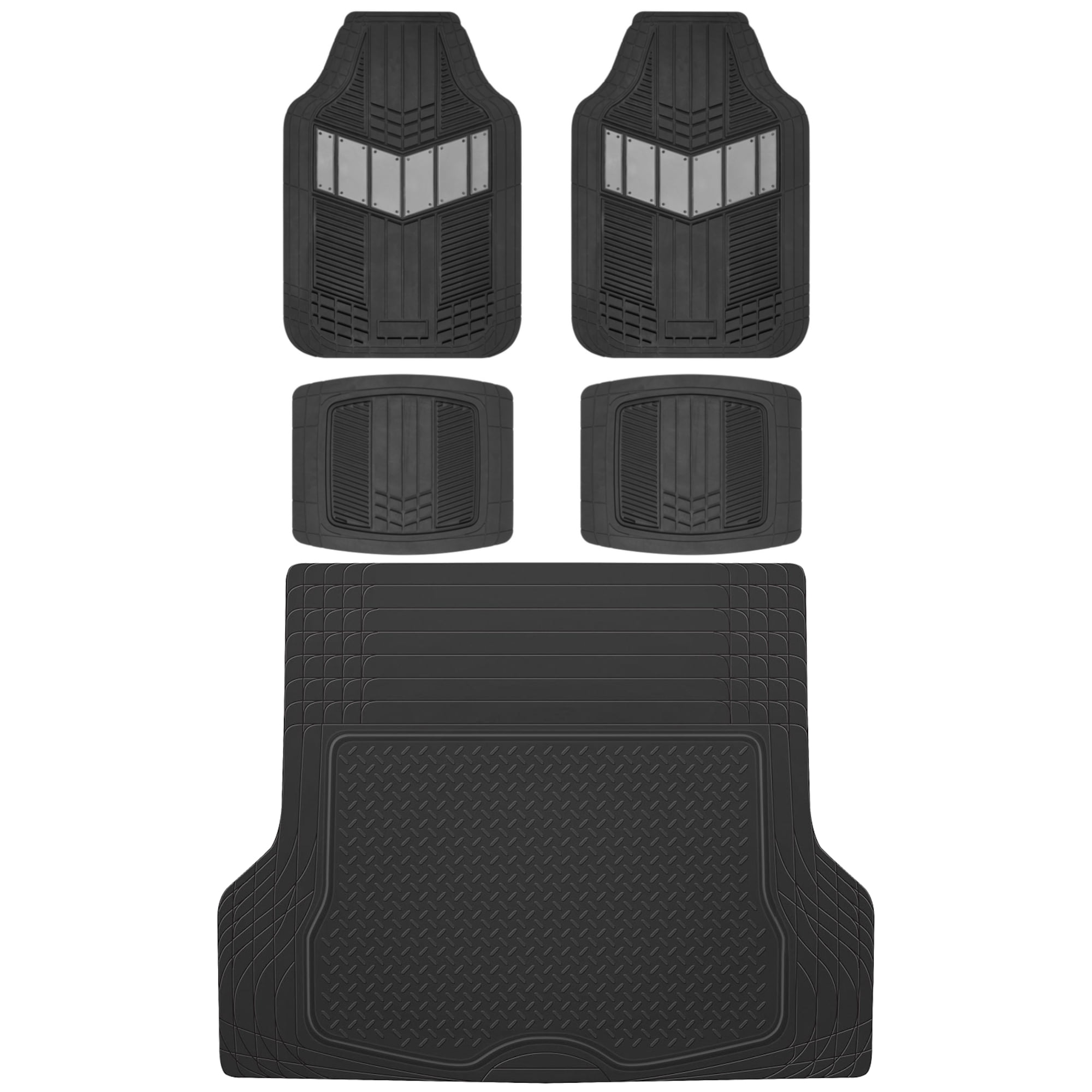 Motor Trend DualFlex Two-Tone Rubber Car Floor Mats with Trunk Mat Cargo Liner, Front & Rear Combo Set fits Most Car SUV Van Coupe Sedan, Heavy Duty All Weather Trim To Fit