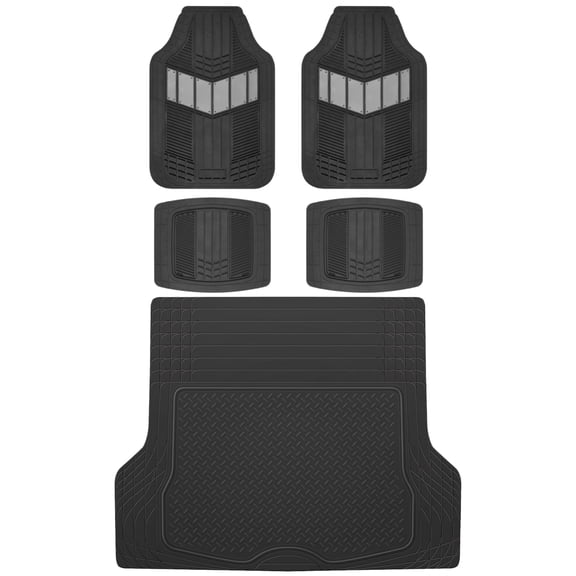 Motor Trend DualFlex Two-Tone Rubber Car Floor Mats with Trunk Mat Cargo Liner, Front & Rear Combo Set fits Most Car SUV Van Coupe Sedan, Heavy Duty All Weather Trim To Fit