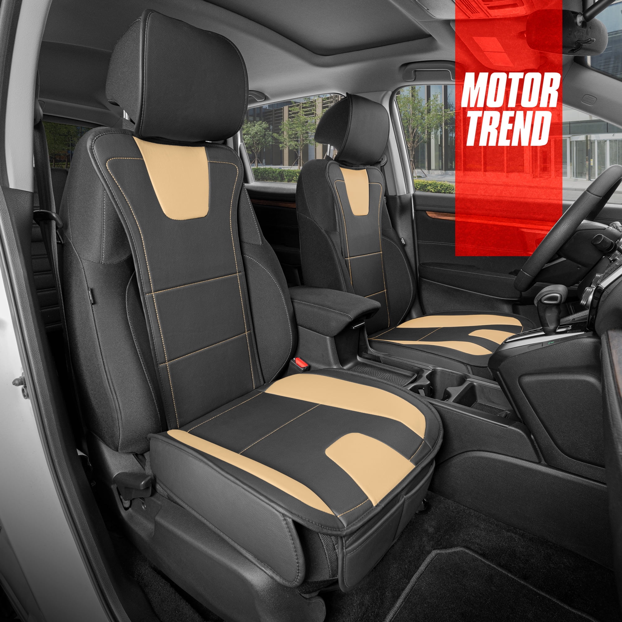 Motor Trend Seat Covers for Cars Trucks SUV, Faux Leather 2-Pack Black  Padded with Storage Pockets, Premium Interior Car Seat Cover