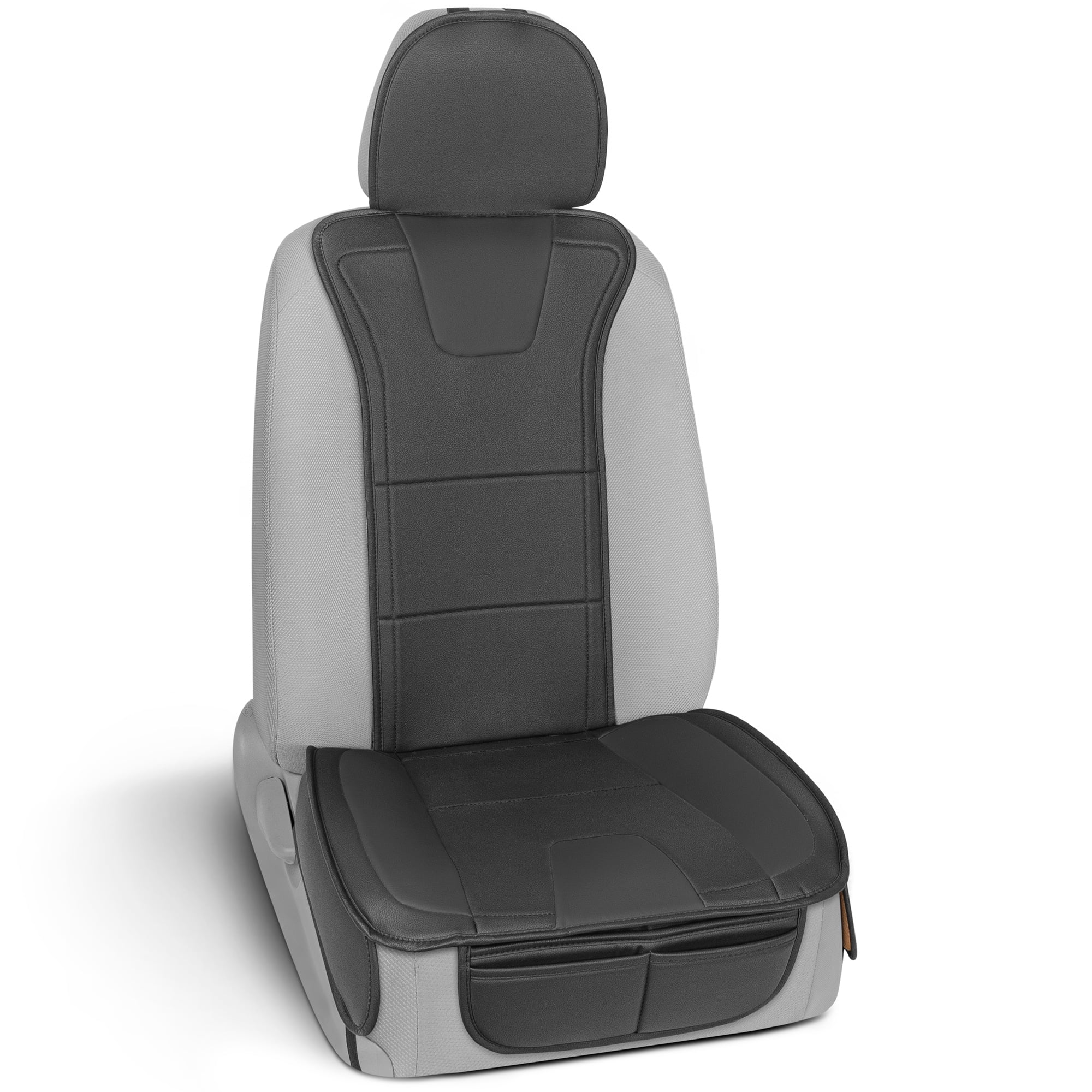 Motor Trend DuraLuxe Faux Black Leather Seat Cover for Car Truck Van