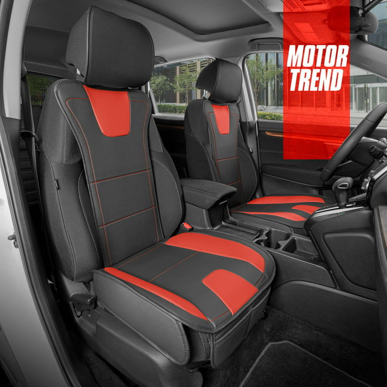 Motor Trend DuraLuxe Faux Red Leather Seat Covers for Car Truck Van & SUV,  2 Piece Set – Premium Front Seat Cushion Covers with Universal Fit Design,  Padded for Comfort with Front