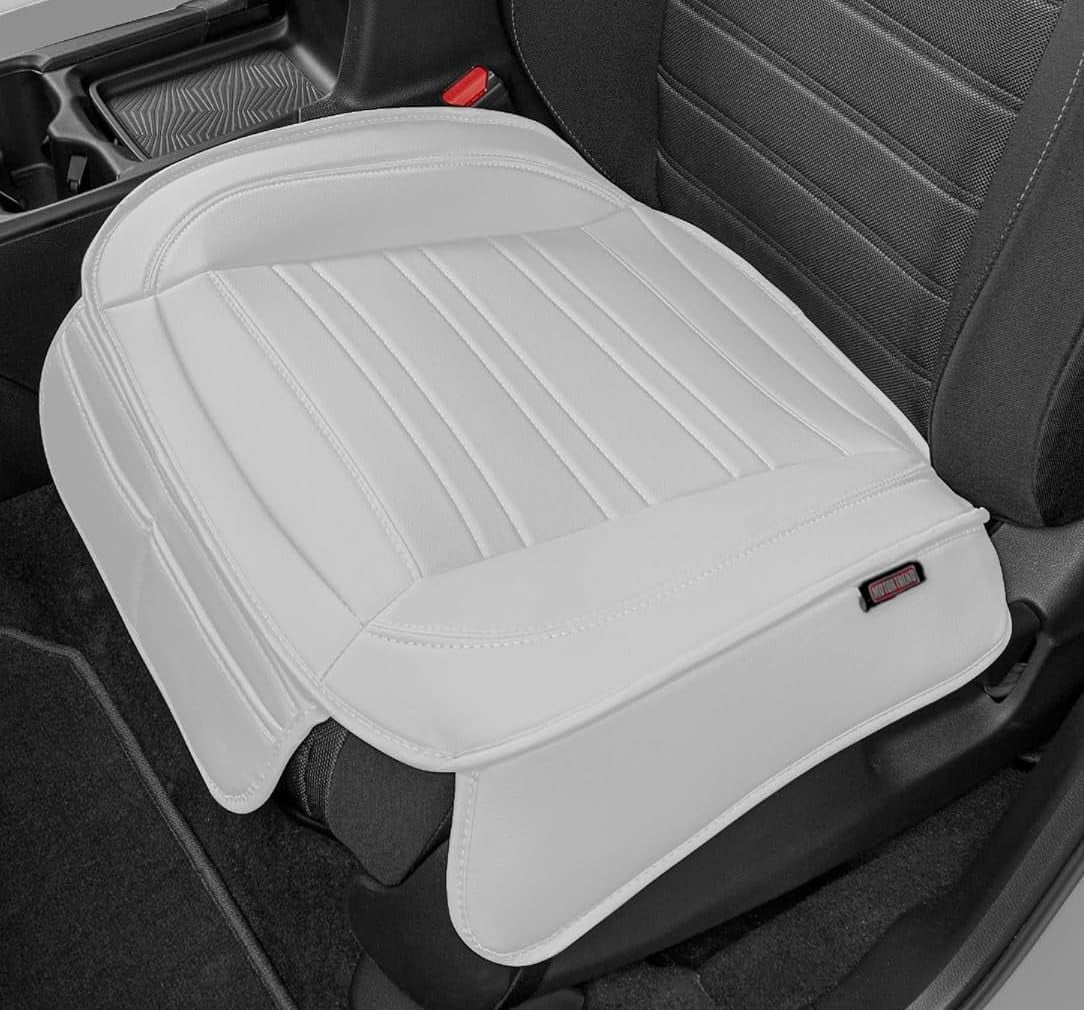 Motor Trend Faux Leather Front Seat Cover for Cars - (1) White Front Car Seat Covers for SUV & Truck with Storage Pockets - Automotive Car Seats Cover Protector - For Bottom Cushion Coverage Only