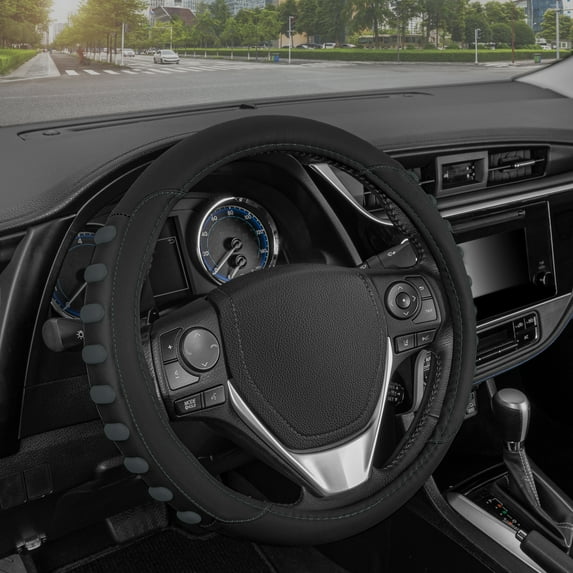 Motor Trend FlexGrip Steering Wheel Cover for Cars Standard 15 inch Car Steering Wheel Cover, Black and Charcoal Gray Steering Wheel Protector for Auto Truck Van SUV