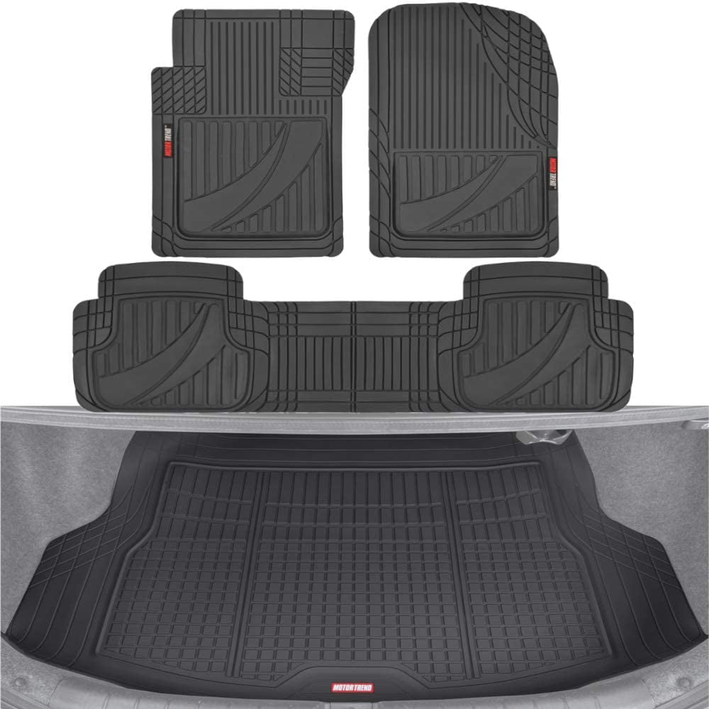 Motor Trend Flex Tough Advanced Gray Rubber Car Floor Mats with Cargo Liner  Full Set Front  Rear Combo Trim to Fit Floor Mats for Cars Truck Van SUV,  All Weather Automotive Floor Liners