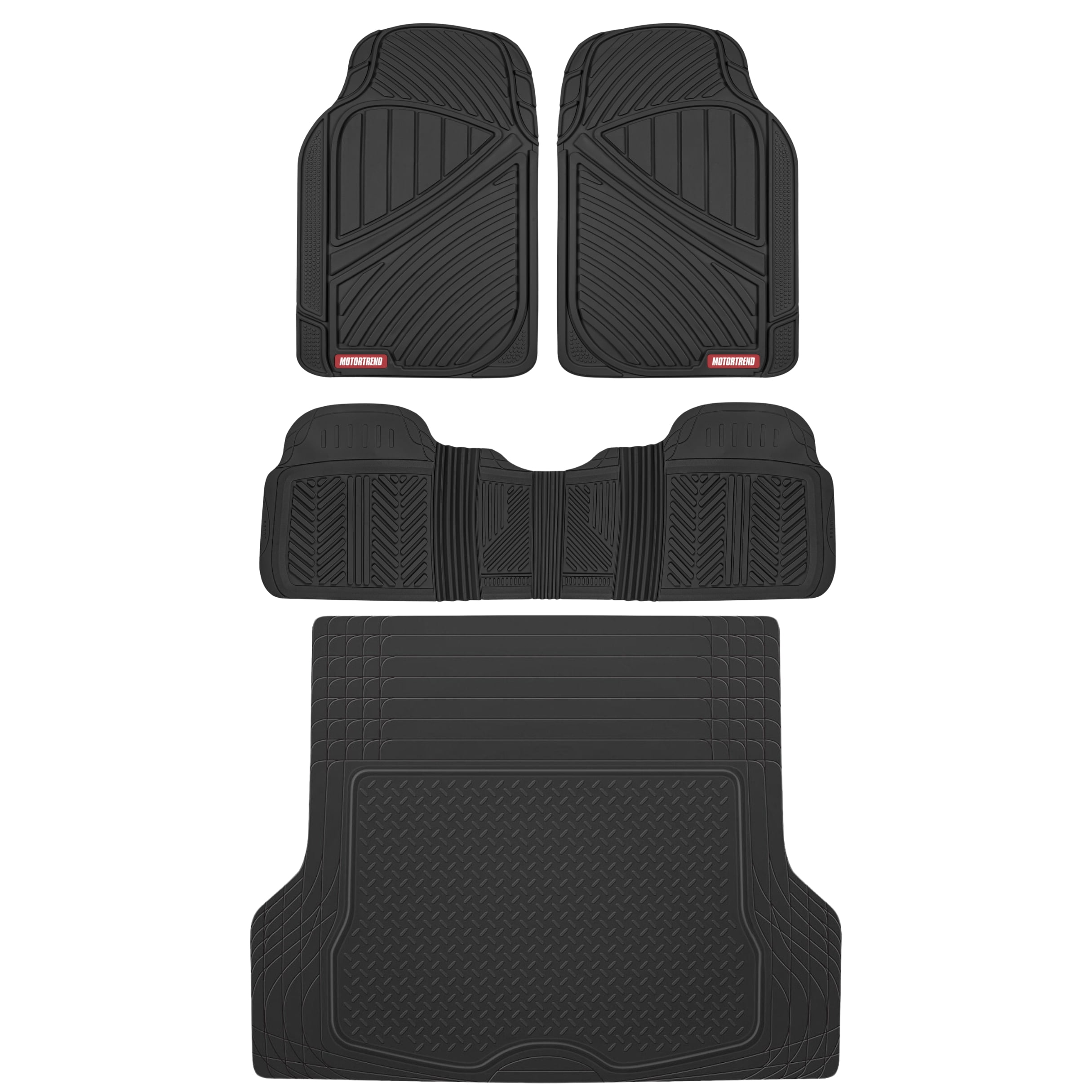 Motor Trend FlexTough™ Baseline Rubber Car Floor Mats with Trunk Mat Cargo Liner, Front & Rear Combo Set fits Most Car SUV Van Coupe Sedan, Heavy Duty All Weather Trim To Fit