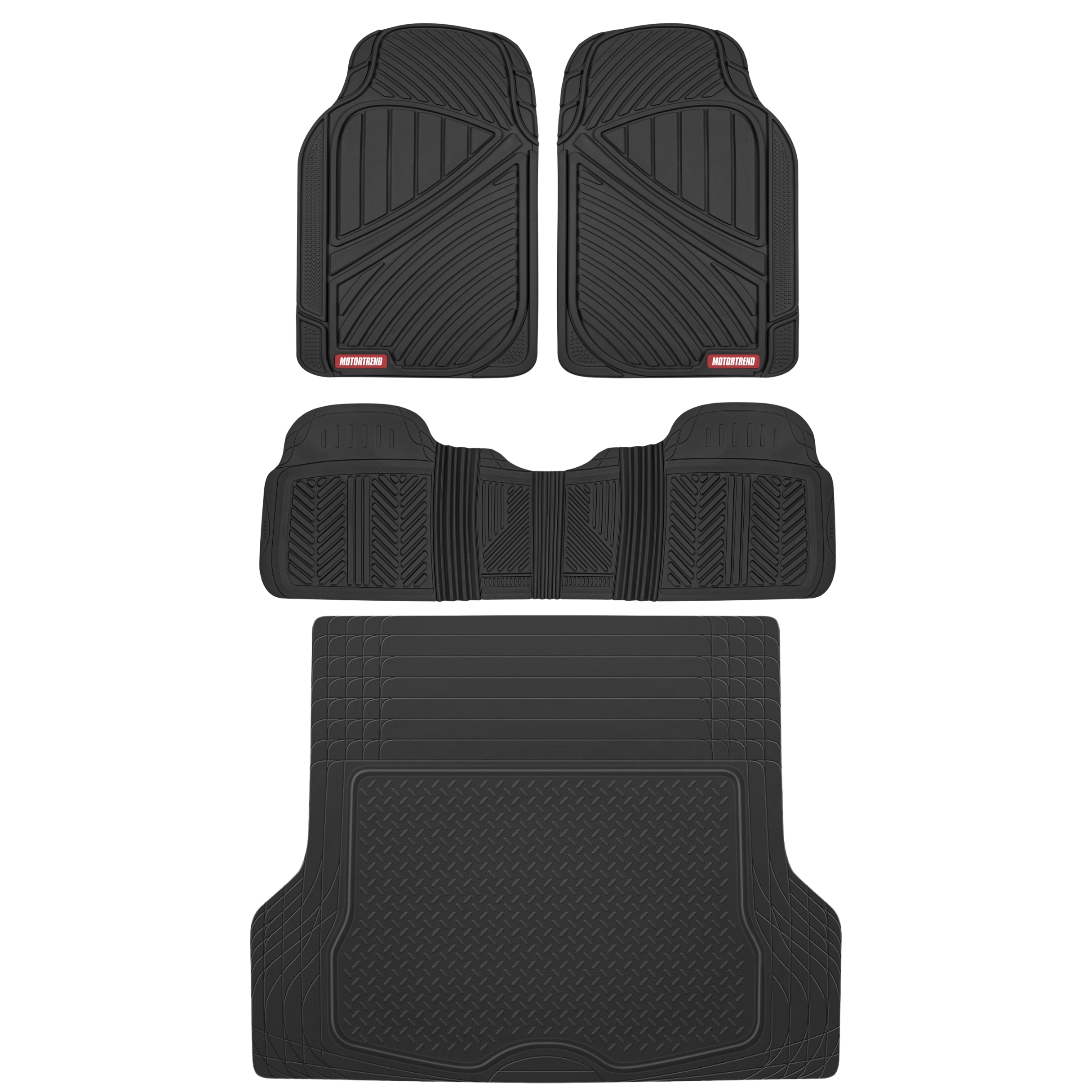 Motor Trend Trim-to-Fit Rubber Car Floor Mats & Cargo Liner - All-Weather Black 4-Piece Set