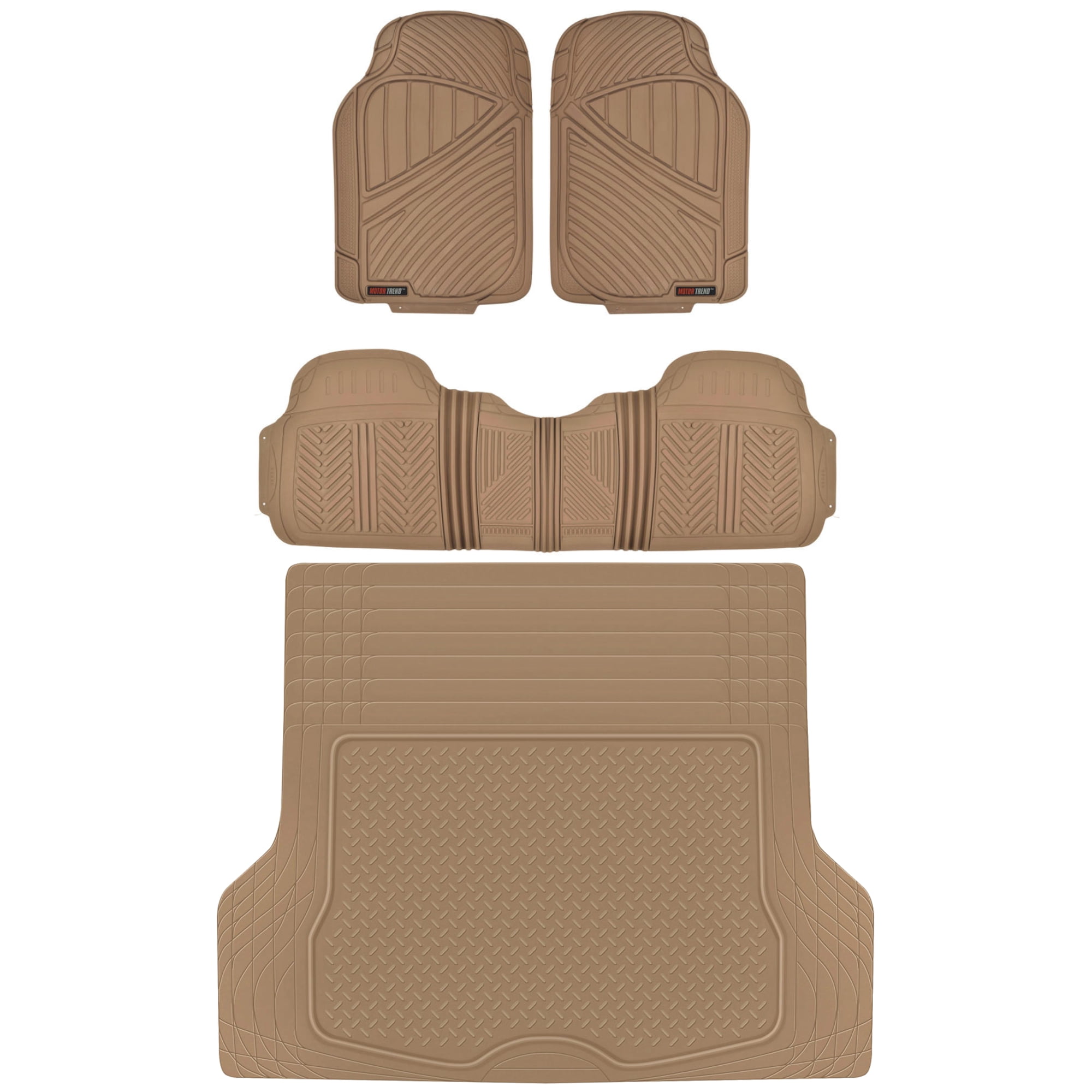 Motor Trend FlexTough™ Baseline Rubber Car Floor Mats with Trunk Mat Cargo Liner, Front & Rear Combo Set fits Most Car SUV Van Coupe Sedan, Heavy Duty All Weather Trim To Fit