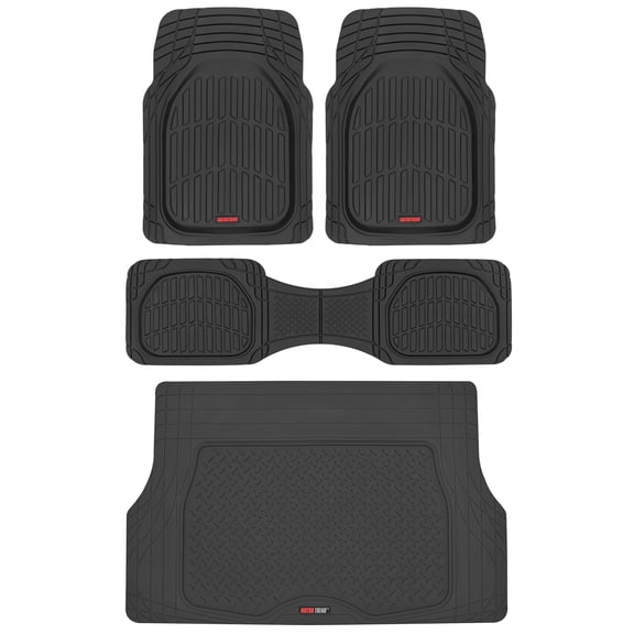 Motor Trend FlexTough Black Rubber Car Floor Mats with Trunk Cargo Liner, All Weather
