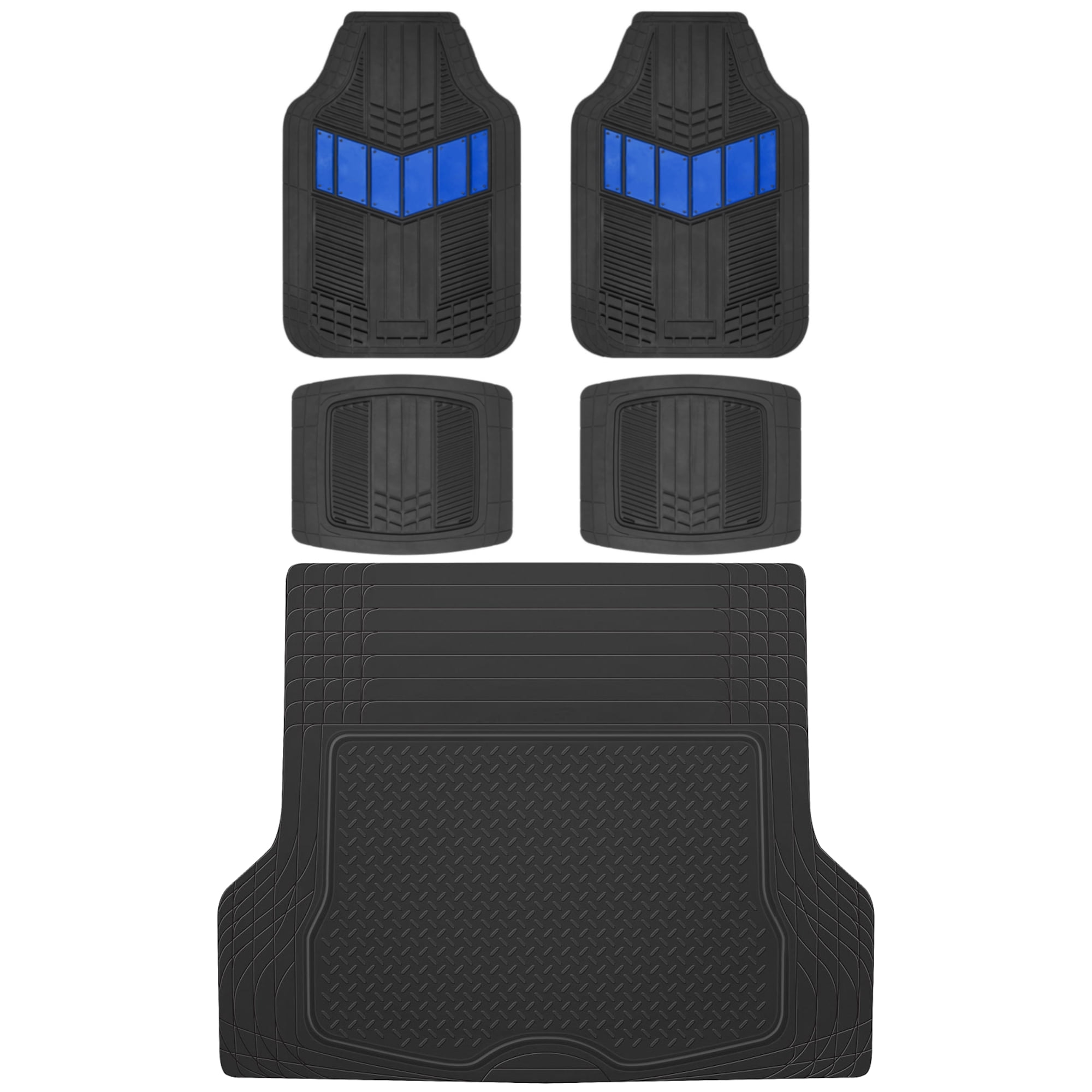 Motor Trend FlexTough Blue Floor Mats for Cars & Cargo Mat Full Set - All Weather Front & Rear Rubber Automotive Floor Mats & Cargo Liner for SUV, Car, & Van - Interior Trunk Mat & Floor Cover