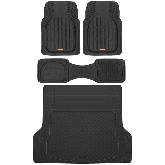 Motor Trend FlexTough™ Deep Dish Contours Rubber Car Floor Mats with Trunk Mat Cargo Liner, Front & Rear Combo Set fits Most Car SUV Van Coupe Sedan, Heavy Duty All Weather Trim To Fit