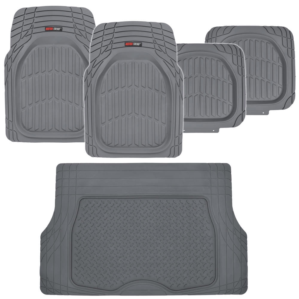 Motor Trend FlexTough Deep Dish Heavy Duty Rubber Floor Mats  Cargo Liner  For Trunk All Weather (Gray) Complete Coverage Set
