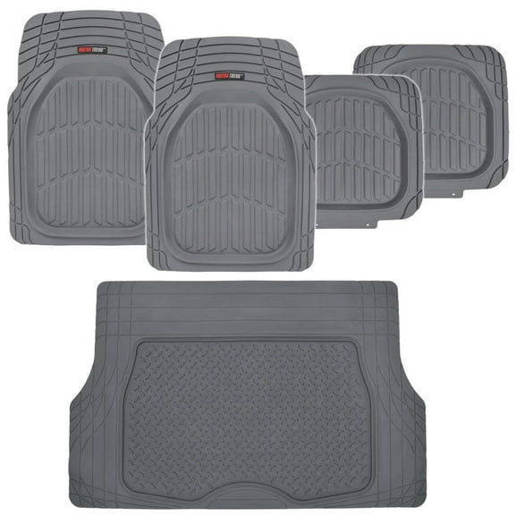 Motor Trend FlexTough Deep Dish Heavy Duty Rubber Floor Mats & Cargo Liner For Trunk All Weather (Gray) - Complete Coverage Set