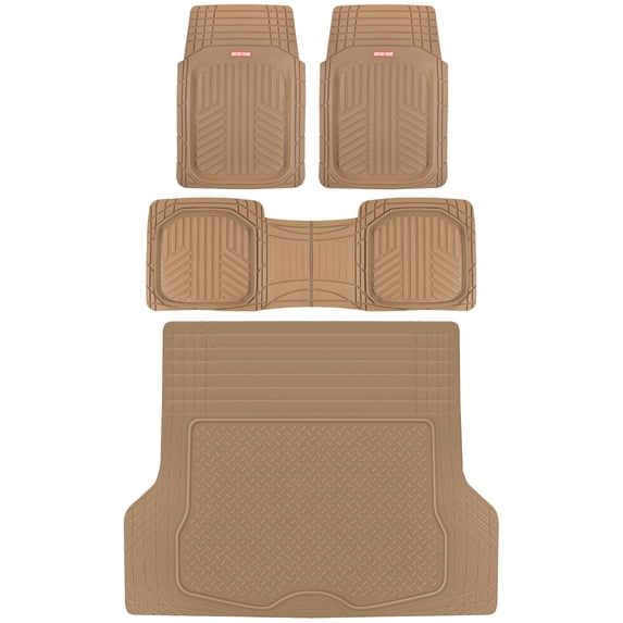 Motor Trend FlexTough™ Deep Dish Plus Rubber Car Floor Mats with Trunk Mat Cargo Liner, Front & Rear Combo Set fits Most Car SUV Van Coupe Sedan, Heavy Duty All Weather Trim To Fit