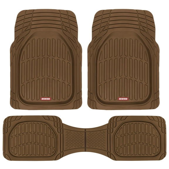 Motor Trend FlexTough Deep Dish Rubber Car Floor Mats, Heavy Duty All-Weather Set, Trim-to-Fit Anti-Slip Contour Liners, for Car SUV Truck Van, Brown