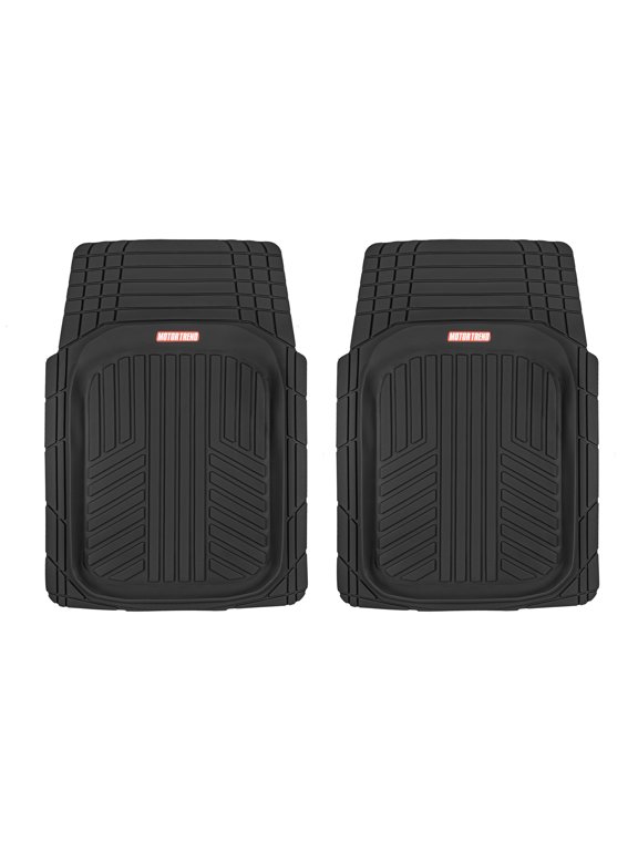 FlexTough Plus 2 Piece Front Car Floor Mats, Black Deep Dish Contour Liners, Heavy Duty Rubber Floor Mats for Car SUV Truck & Van, All Weather Protection, Universal Fit, Trim to Fit