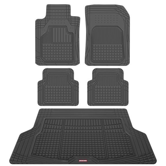 Motor Trend FlexTough Rubber Car Floor Mats with Cargo Trunk Liner, Trim to Fit Performance Plus Heavy Duty Liners for Auto SUV Truck Car Van, Thick, All Weather
