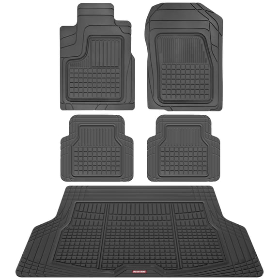 Motor Trend FlexTough Rubber Car Floor Mats with Cargo Trunk Liner, Trim to Fit Performance Plus Heavy Duty Liners for Auto SUV Truck Car Van, Thick, All Weather