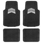 Motor Trend FlexTough Shield Black & Silver All-Weather Floor Mats for Cars, Trucks & SUVs - Heavy Duty Waterproof Rubber Car Mats, Universal Trim to Fit Automo