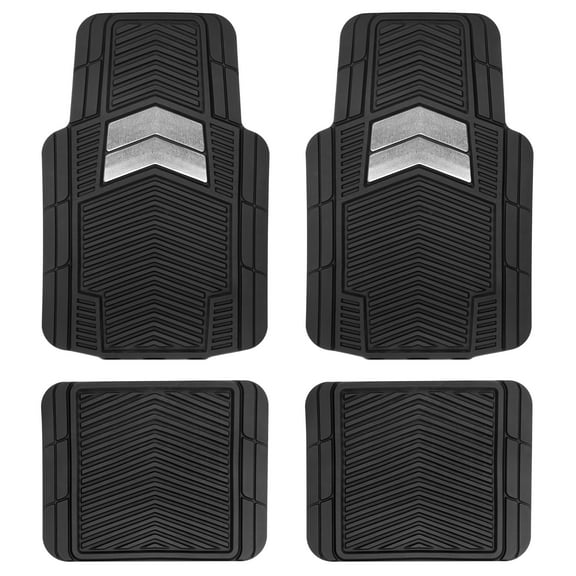 Motor Trend FlexTough Shield Black & Silver All-Weather Floor Mats for Cars, Trucks & SUVs – Heavy Duty Waterproof Rubber Car Mats, Universal Trim to Fit Automotive Accessories for Car Interior Prote