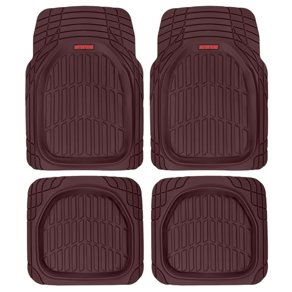 Motor Trend FlexTough Tortoise - Heavy Duty Rubber Floor Mats for Car SUV Van & Truck - All Weather Protection - Deep Dish (Burgundy)